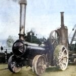 1893 – Steam traction engine ‘Demon’ with steam crane in tow at the junction of Rivulet-Derby-Hightown roads after the construction of the railway bridge in the background