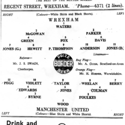 Wrexham AFC v Manchester United wartime team sheet