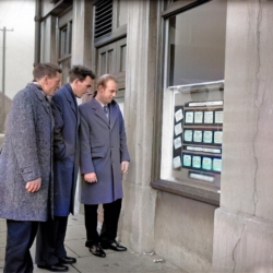 Wrexham FC players look at job vacancies during the football strike of 1961.