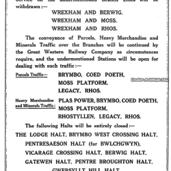 GWR 1931 Wrexham Area Closure Notice