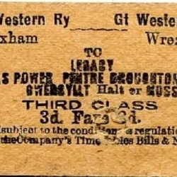 Great Western Railway passenger ticket from Wrexham to Plas Power station