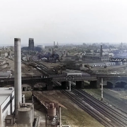 View east from Wrexham Lager Brewery